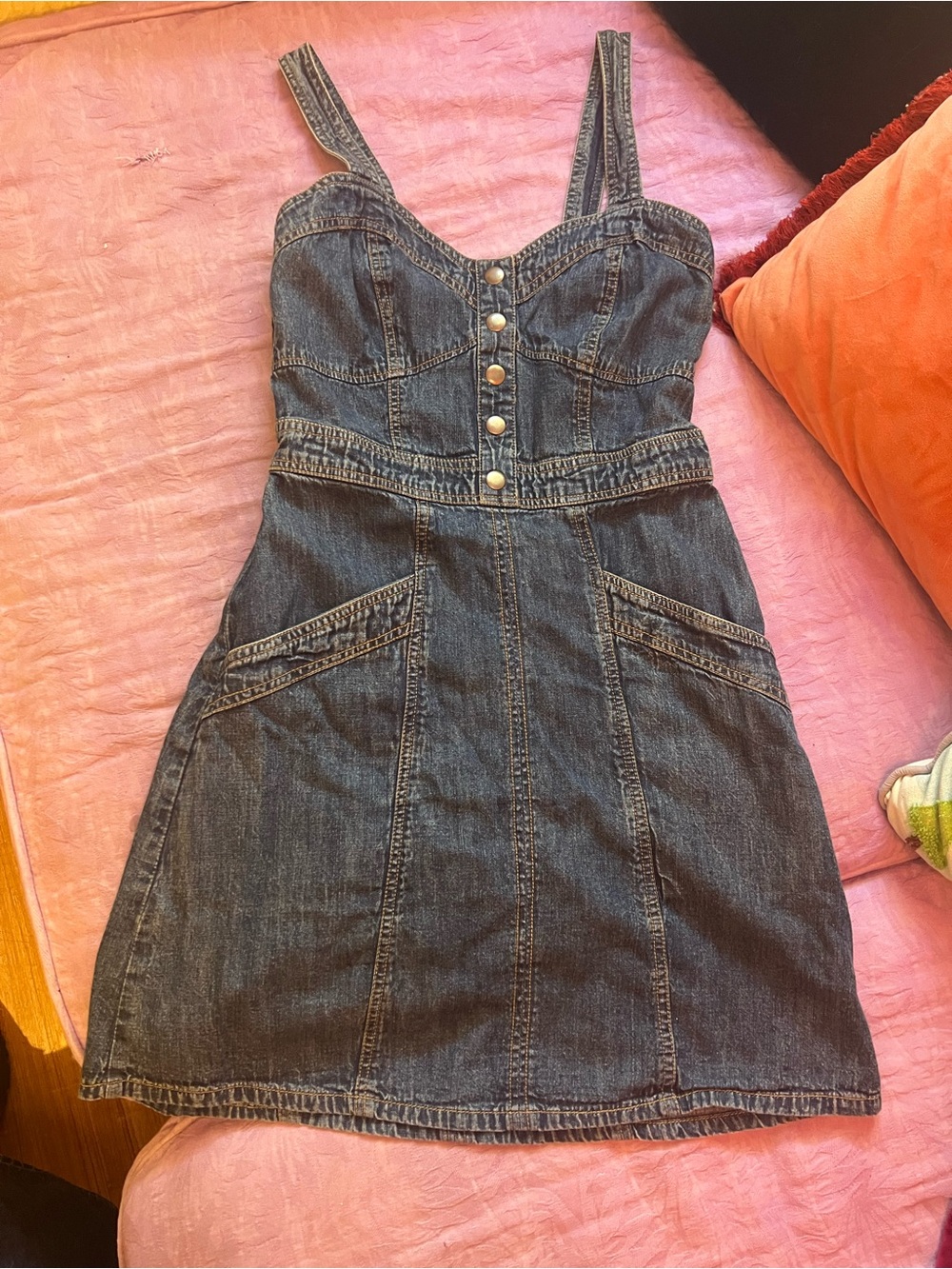 Denim Button-Front Sundress Dark Wash - Picture 1 of 4